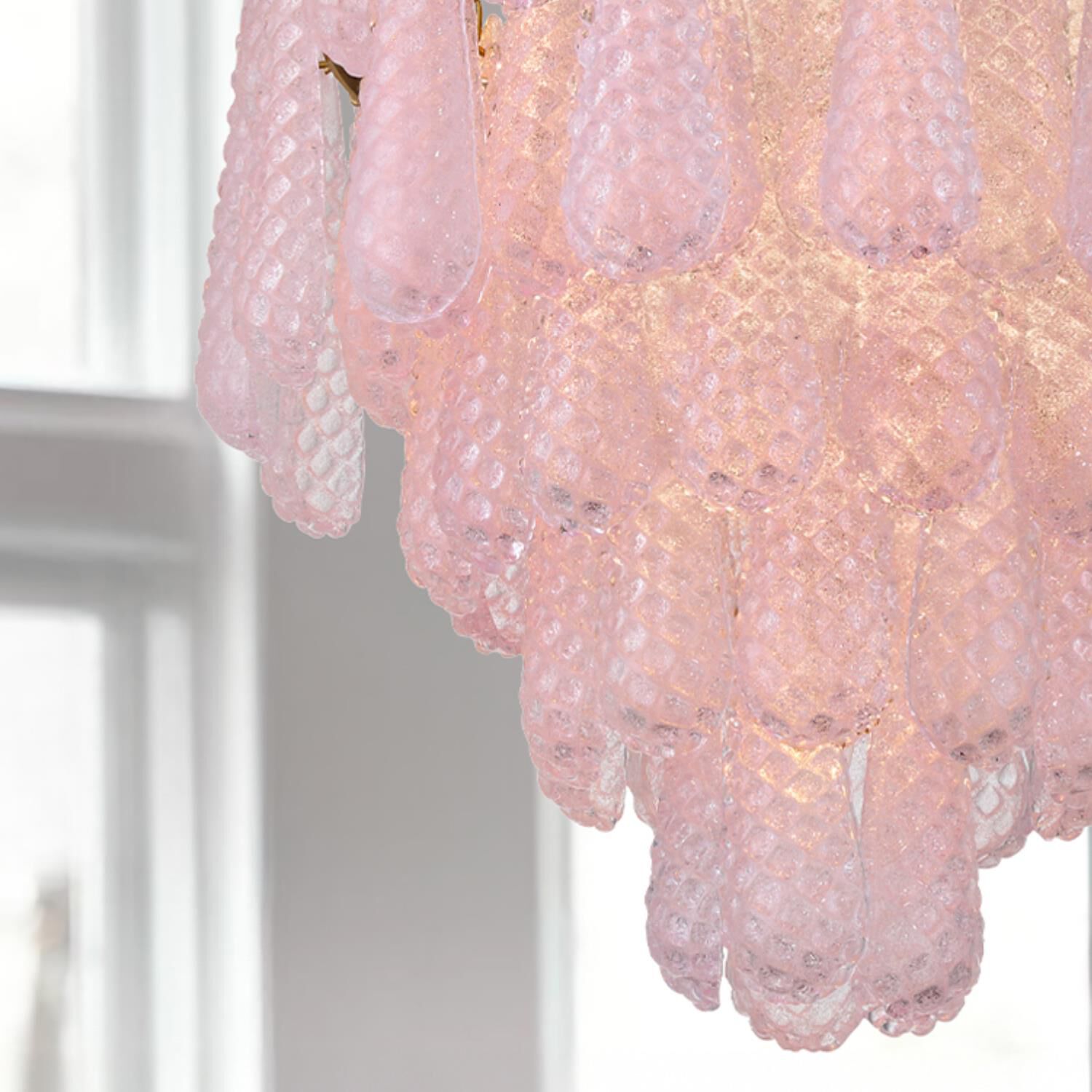 Shown in Aged Brass finish and Sand Blush glass